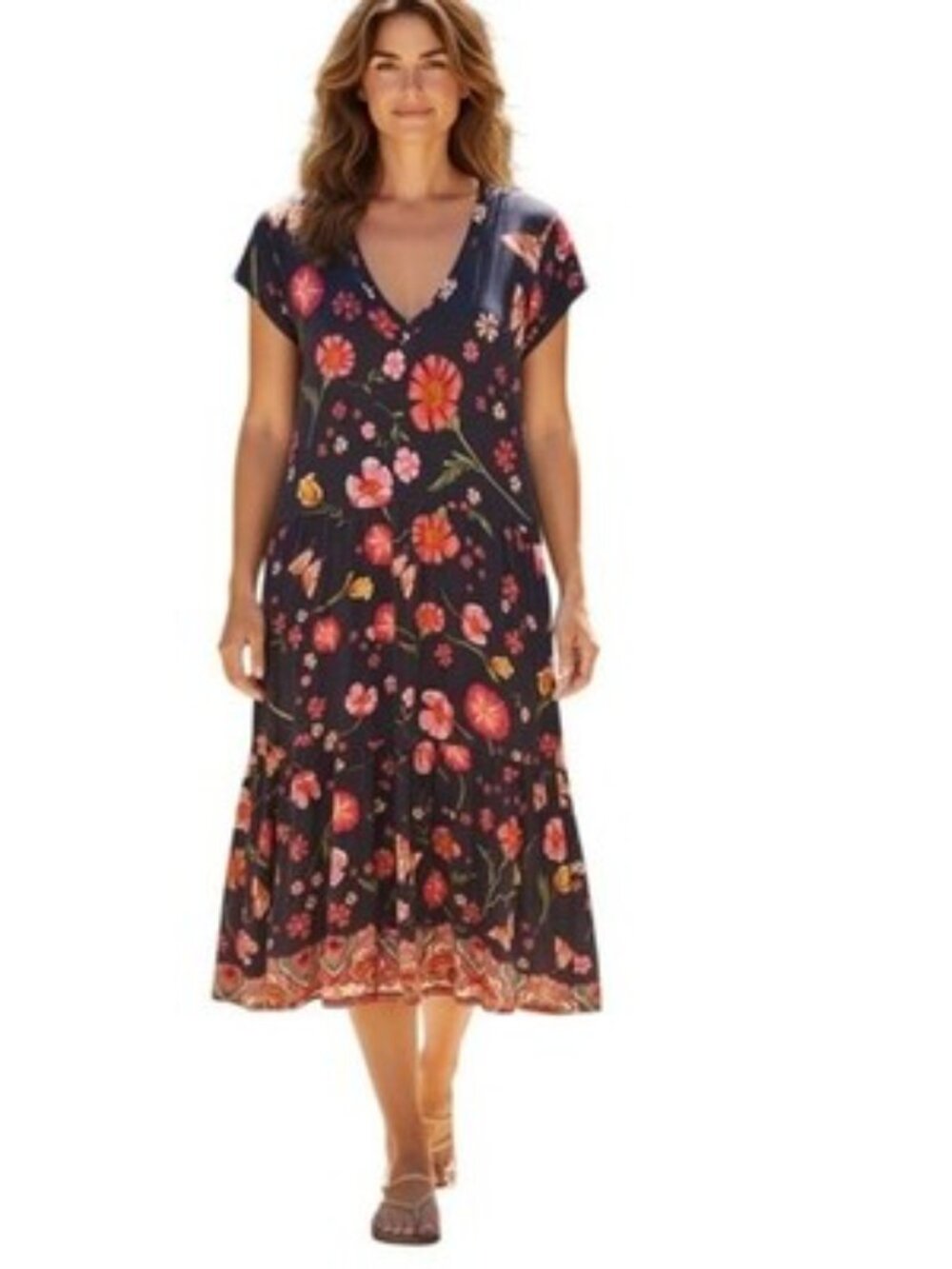 Johnny Was Fit & Flare Floral Dress Women Size M 95% Bamboo